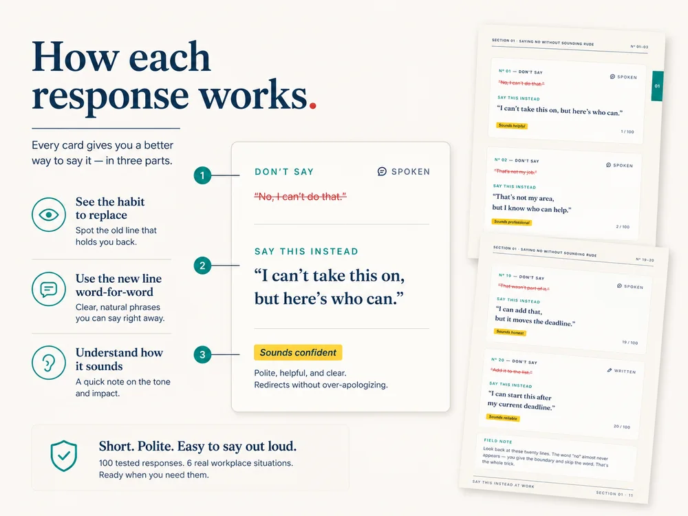 Inside preview explaining how each workplace response works in three parts